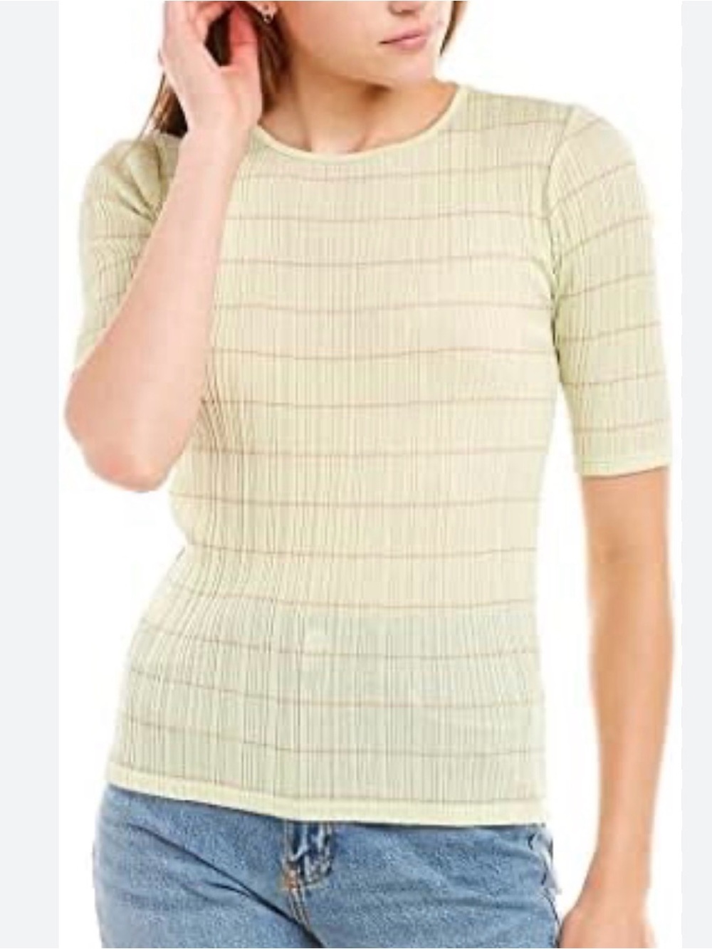 Vince Rib Stripe Elbow Sleeve Crew Tee Size 1X